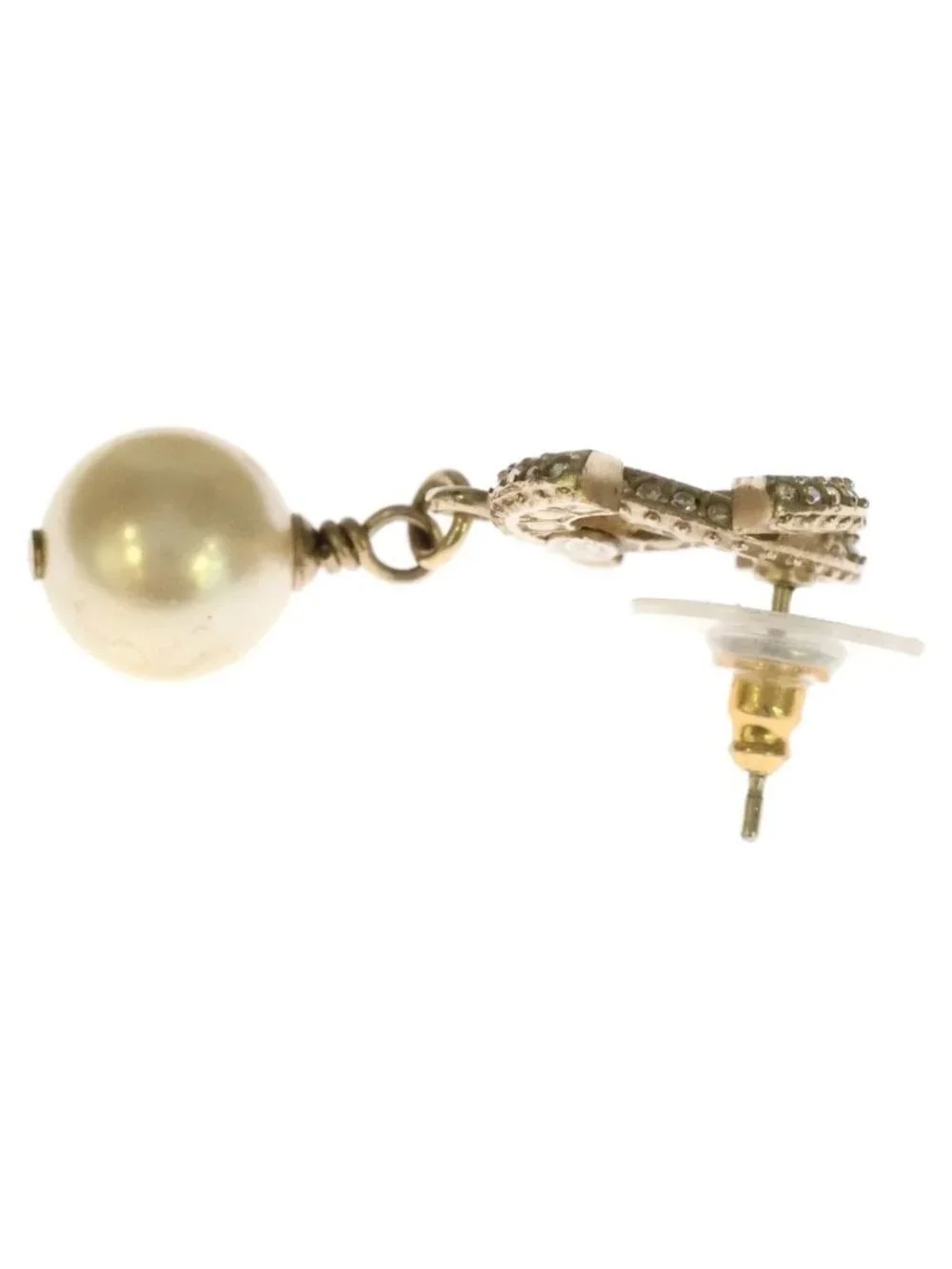 Chanel CC Logo Pearl Rhinestone Earrings Gold